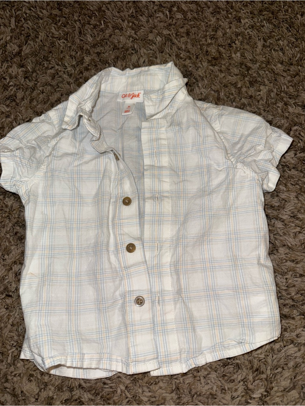 Cat & Jack White and Light Blue Plaid Short-Sleeve Button Front Shirt